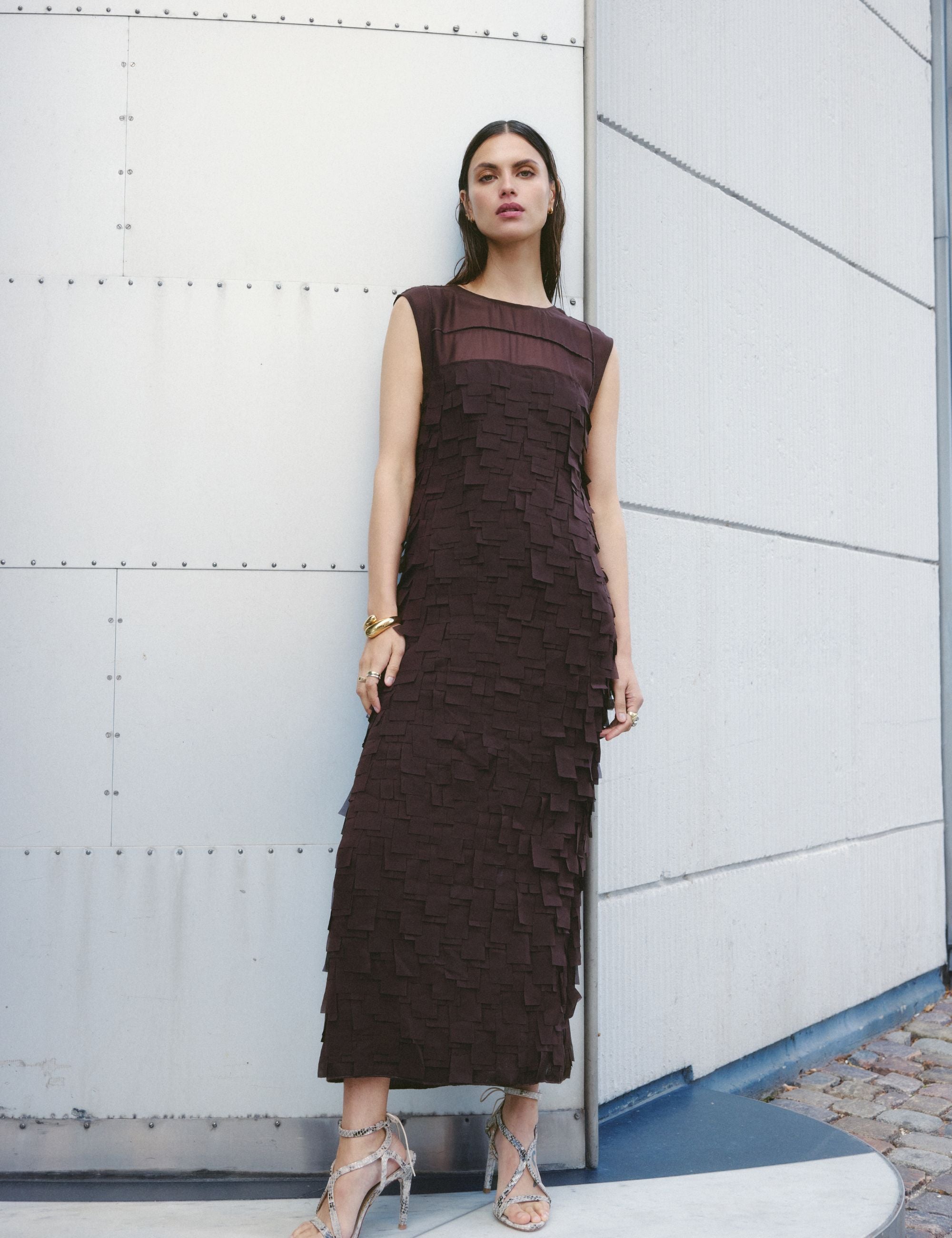 DAY Birger ét Mikkelsen Fig - Chiffon Fringe Kjole 10037 Coffee Bean