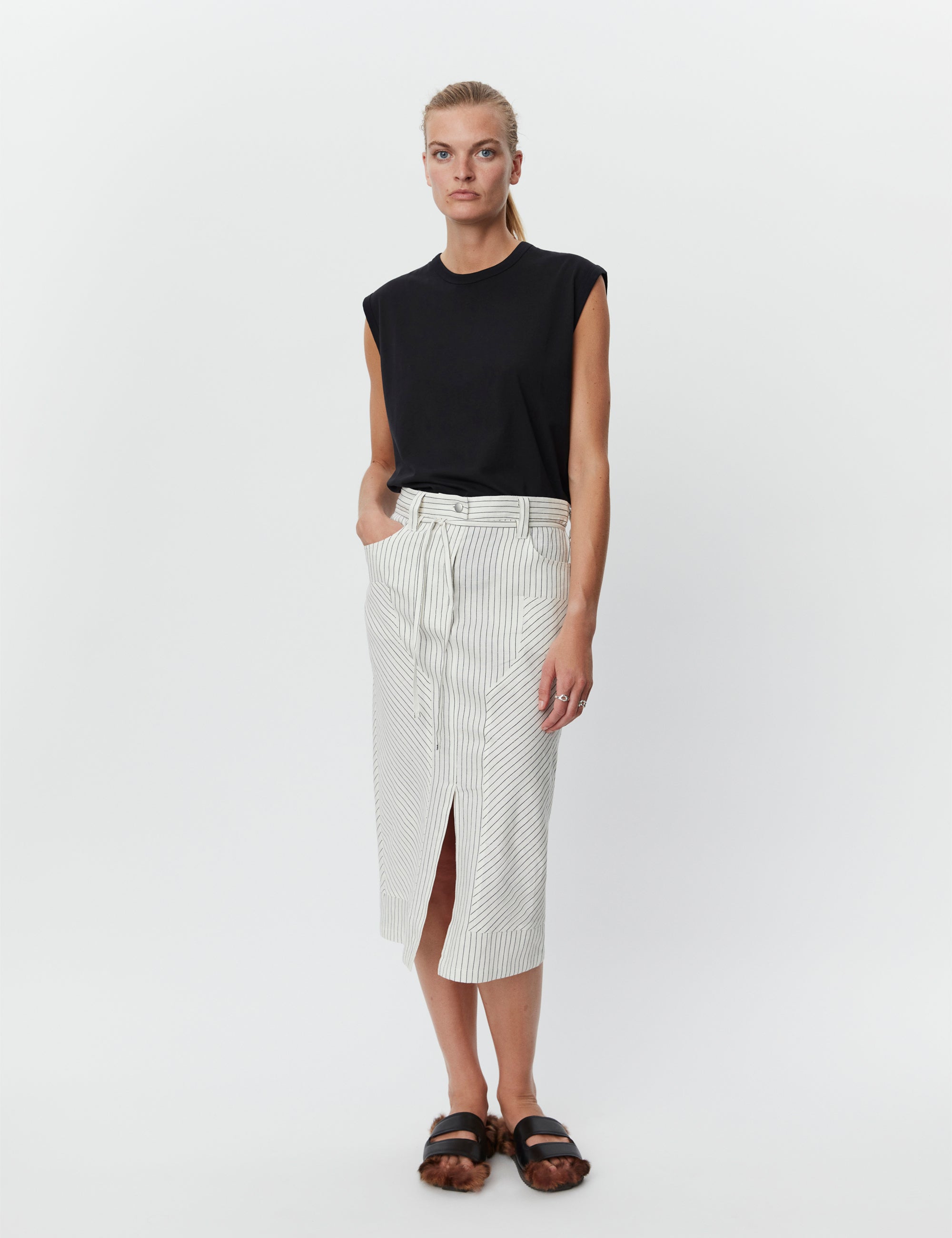 DAY Birger ét Mikkelsen Freda - Cozy Linen Stripe Skirt 190303 BLACK