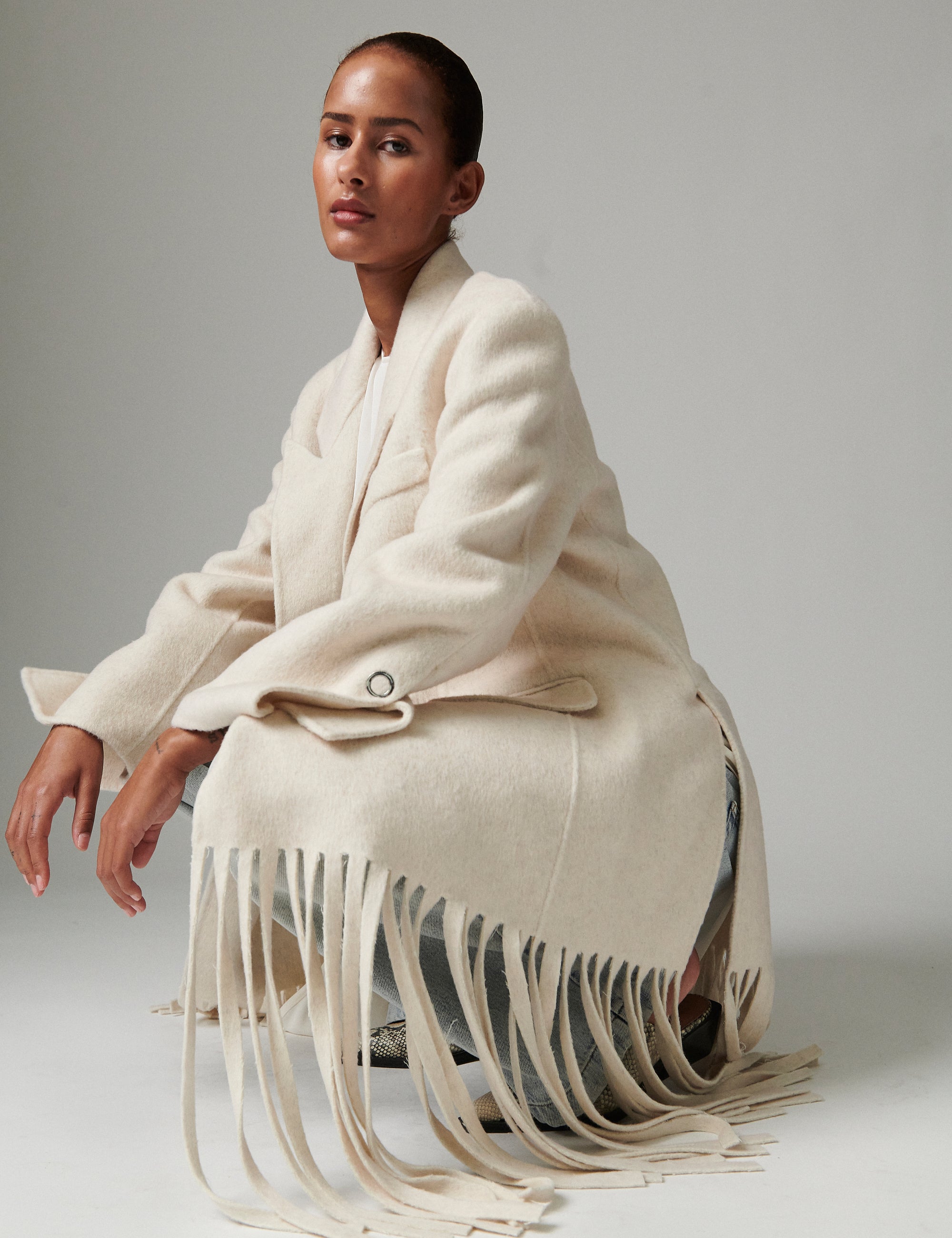 DAY Birger ét Mikkelsen Iris Fringes - Double Faced Wool Jakke 500174 JETSTREAM MELANGE