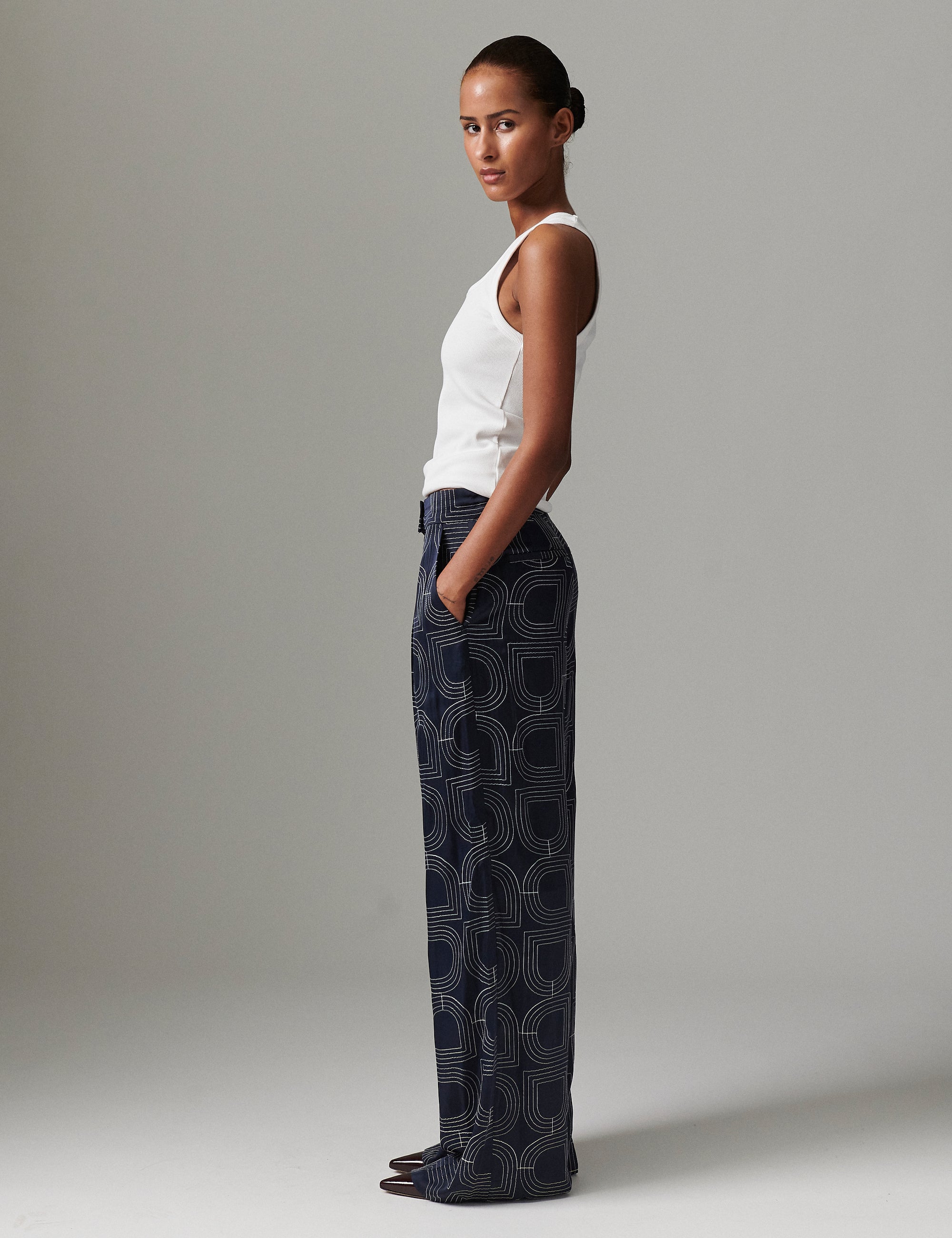 DAY Birger ét Mikkelsen Phoebe - Fluid Viscose Stitch Bukser 194020 DARK SAPPHIRE.